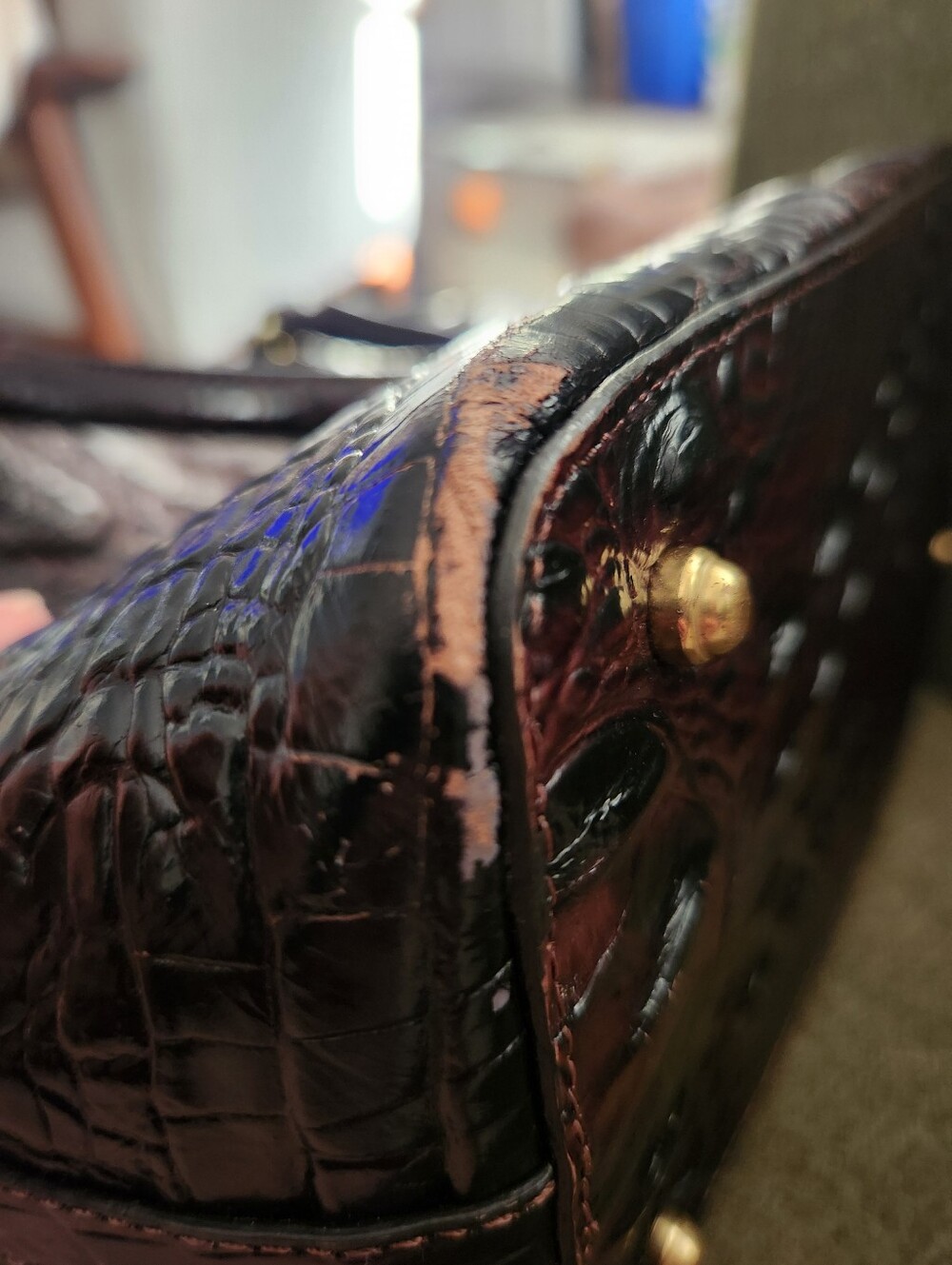 Brahmin Croc-Embossed Duxbury Satchel In Oxblood - Picture 7 of 7